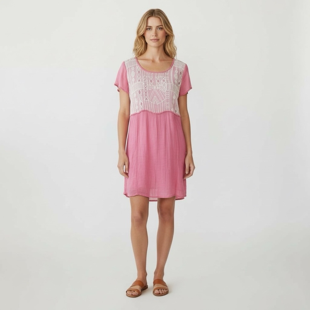 FREE PEOPLE💗Sheer pink ivory embroidered short sleeve tunic or dress XS - Picture 13 of 16